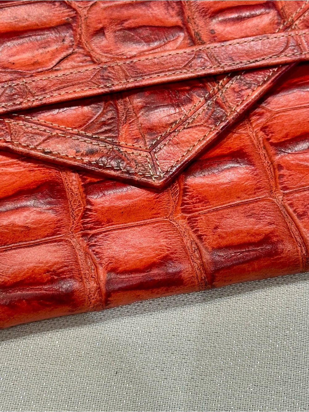 TUSK Women's Red Croc-Embossed Leather Envelope Clutch